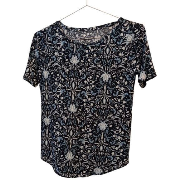 LOFT 100% Linen Top Shirt SM Lightweight Stretchy Floral Blue Summer Vacation - Picture 6 of 6